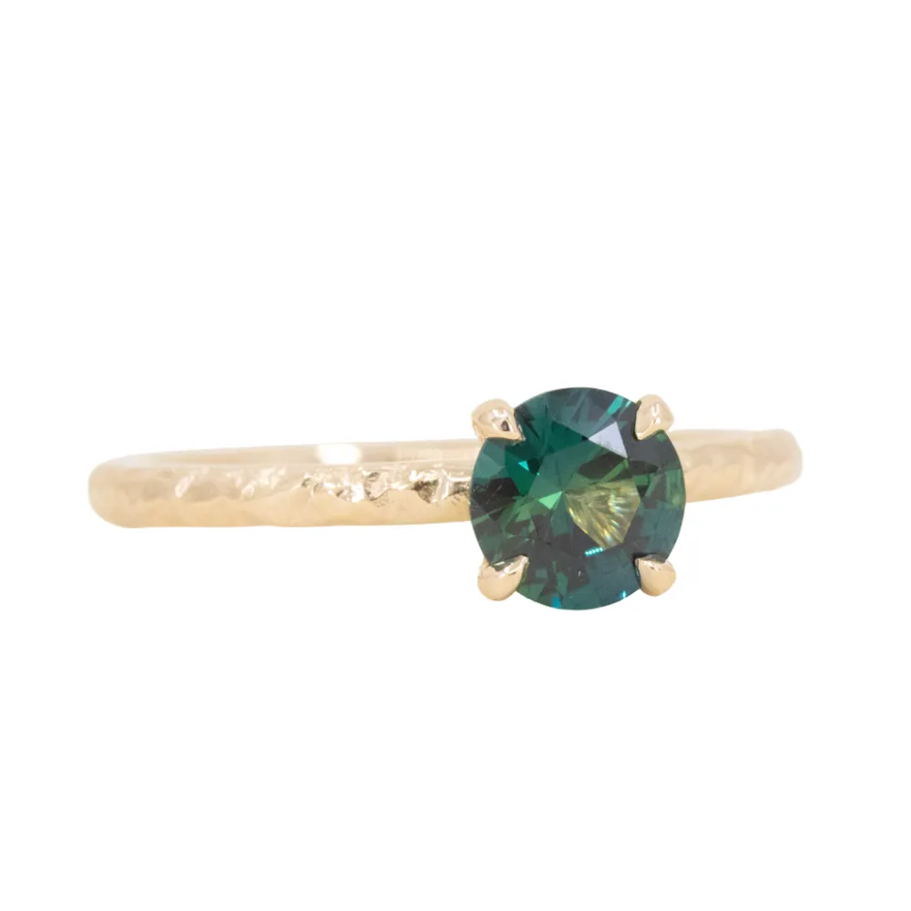 0.80ct Deep Teal Parti Australian Sapphire Evergreen Solitaire Ring in 14k Yellow Gold