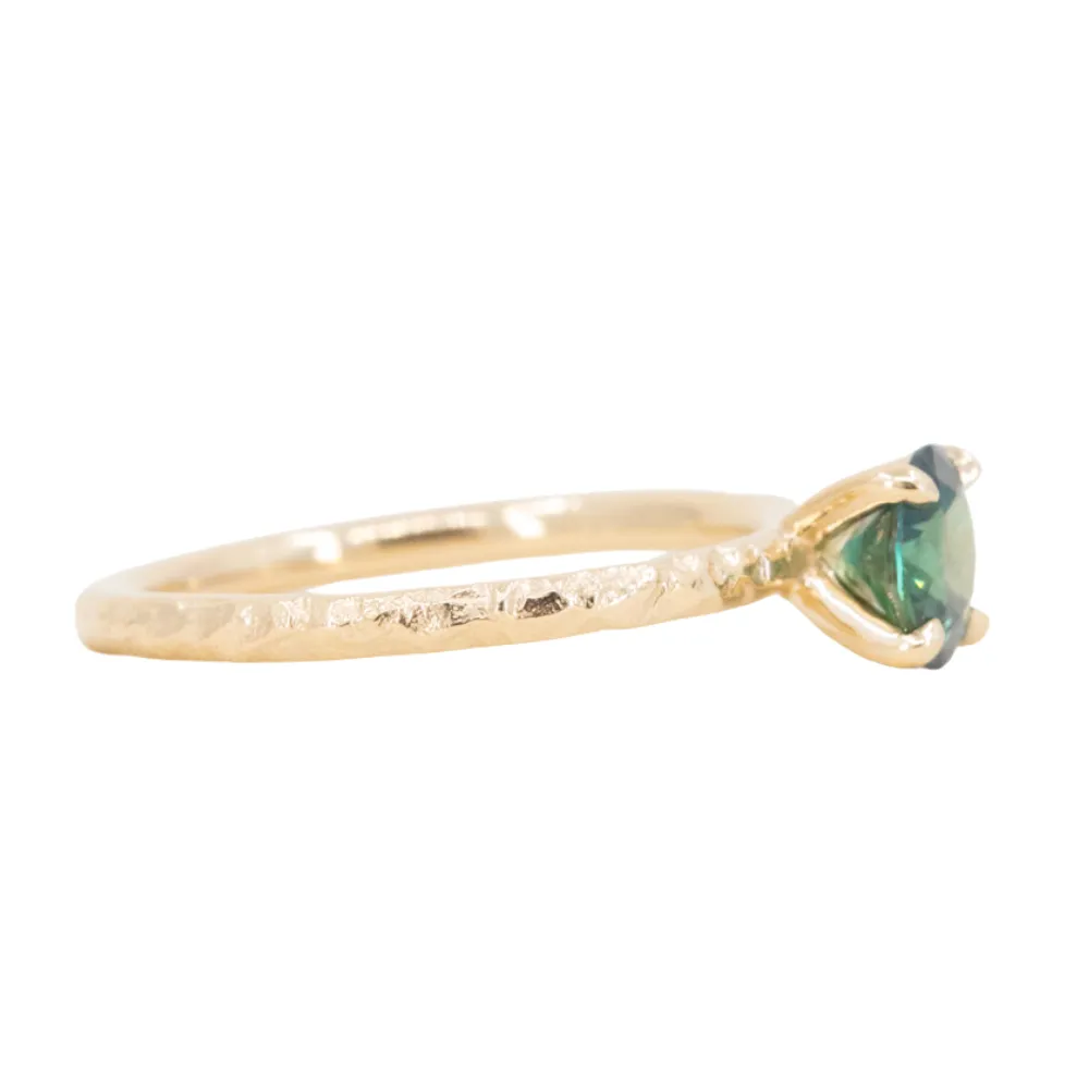 0.80ct Deep Teal Parti Australian Sapphire Evergreen Solitaire Ring in 14k Yellow Gold