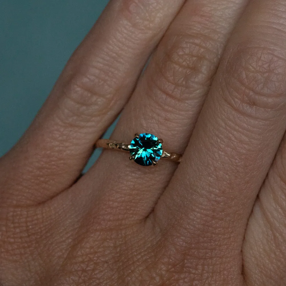 0.80ct Deep Teal Parti Australian Sapphire Evergreen Solitaire Ring in 14k Yellow Gold