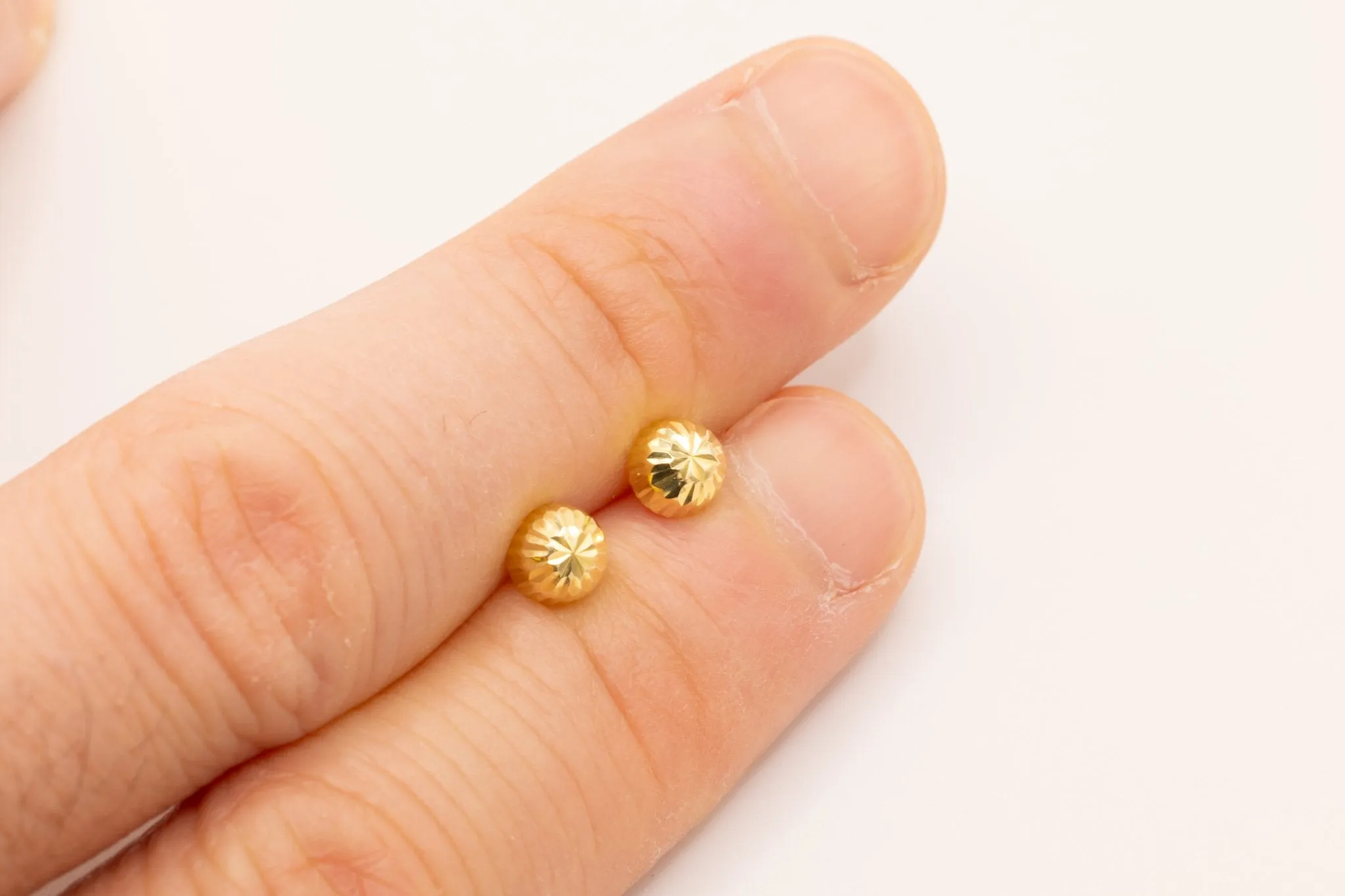 10K Gold Faceted Stud Earrings, .5mm X .5mm, Solid 10K Gold