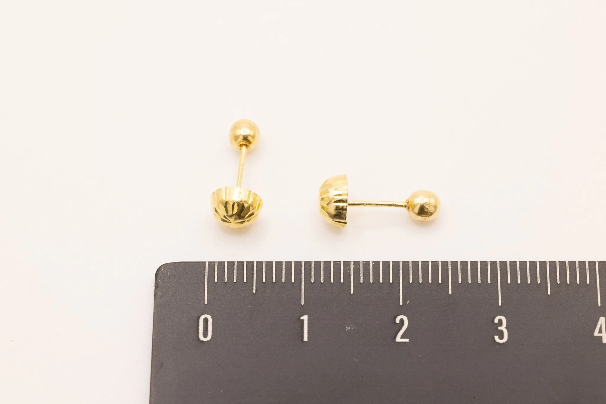 10K Gold Faceted Stud Earrings, .5mm X .5mm, Solid 10K Gold