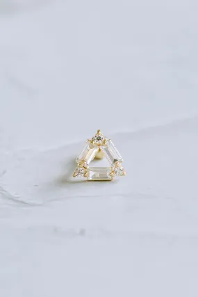 14K GOLD JEWELRY MINIMALIST DELICATE CZ OPEN TRIANGLE BARBELL EAR STUD EARRING PIERCING