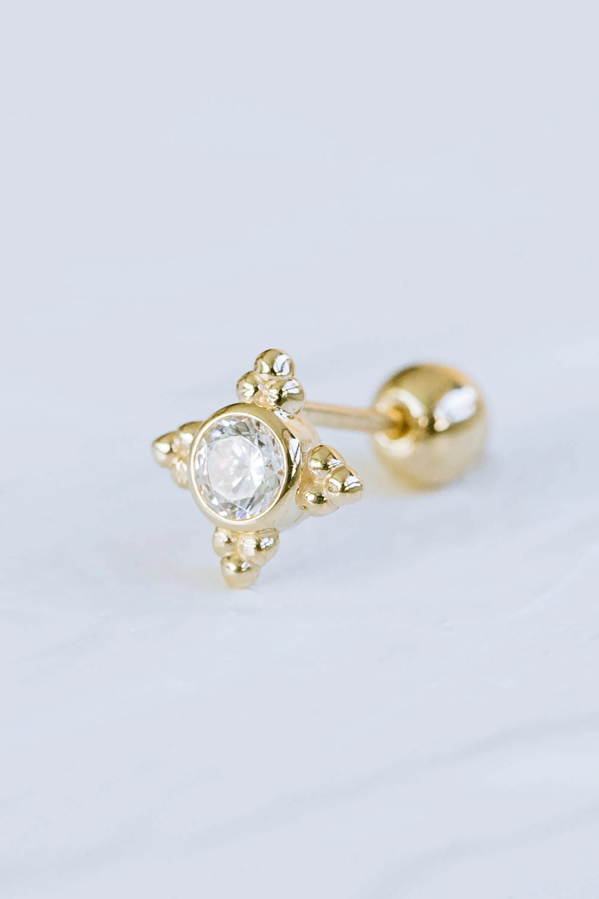 14K GOLD JEWELRY MINIMALIST DELICATE CZ SNOWFLAKE FLOWER BARBELL EAR STUD EARRING PIERCING