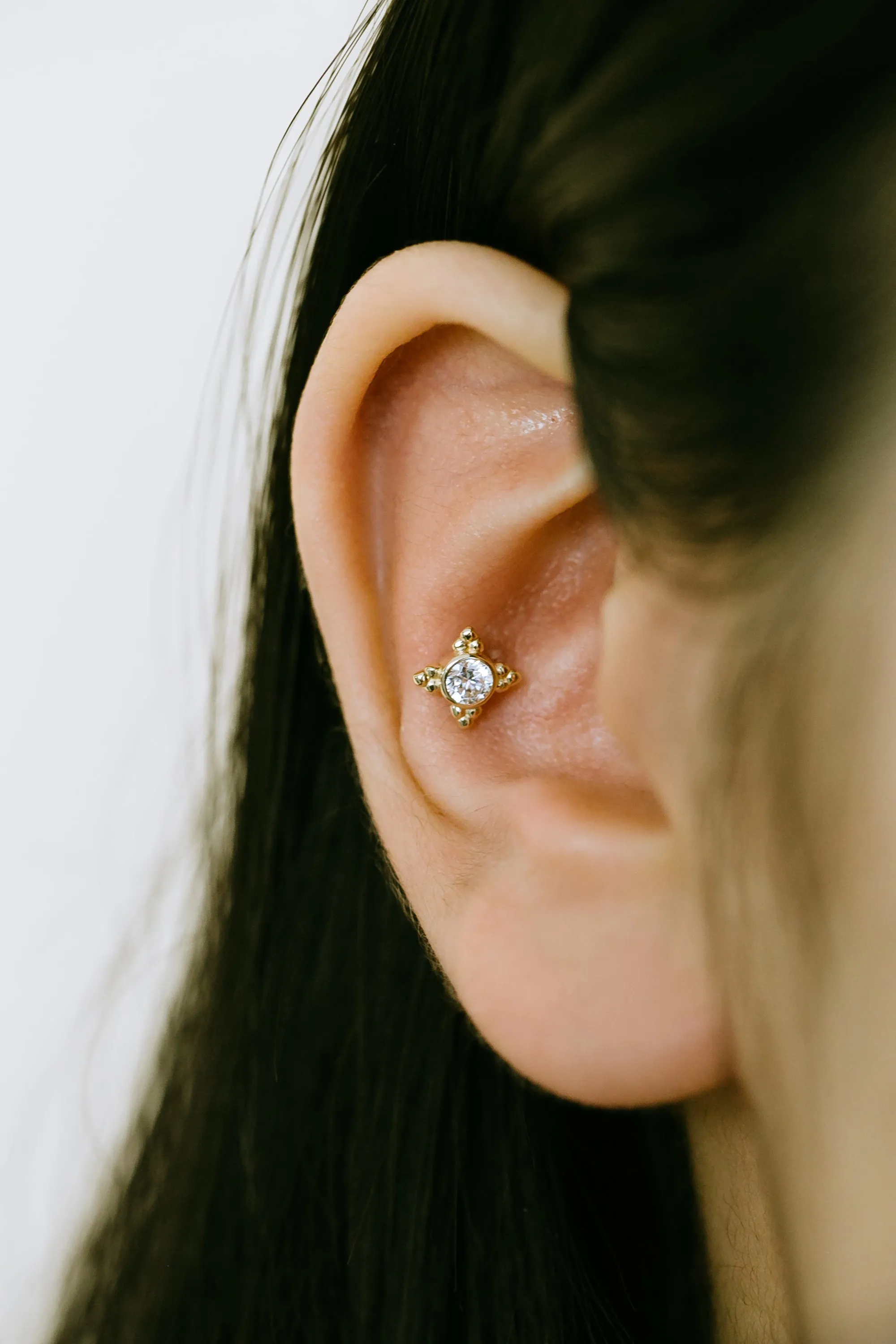 14K GOLD JEWELRY MINIMALIST DELICATE CZ SNOWFLAKE FLOWER BARBELL EAR STUD EARRING PIERCING