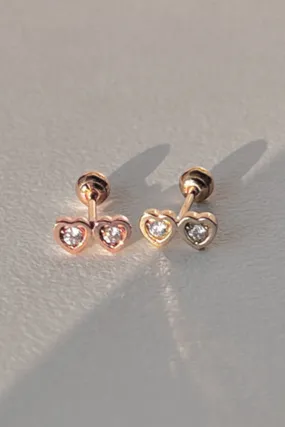 14k Gold Jewelry Minimalist Double Heart Helix Cartilage Barbell Ear Stud Earring Piercing