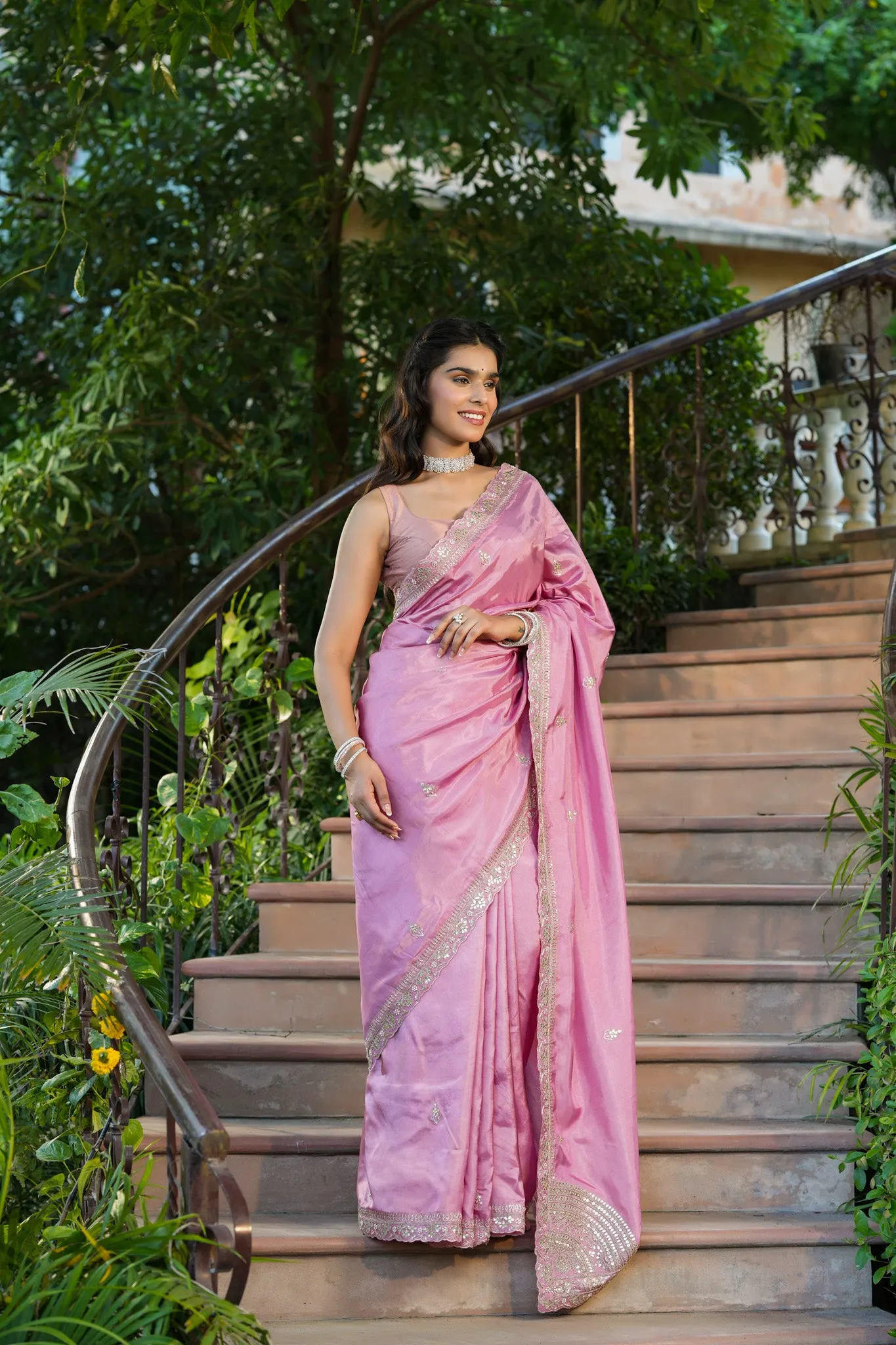 90Z748-RO Light Pink Tussar Georgette Saree