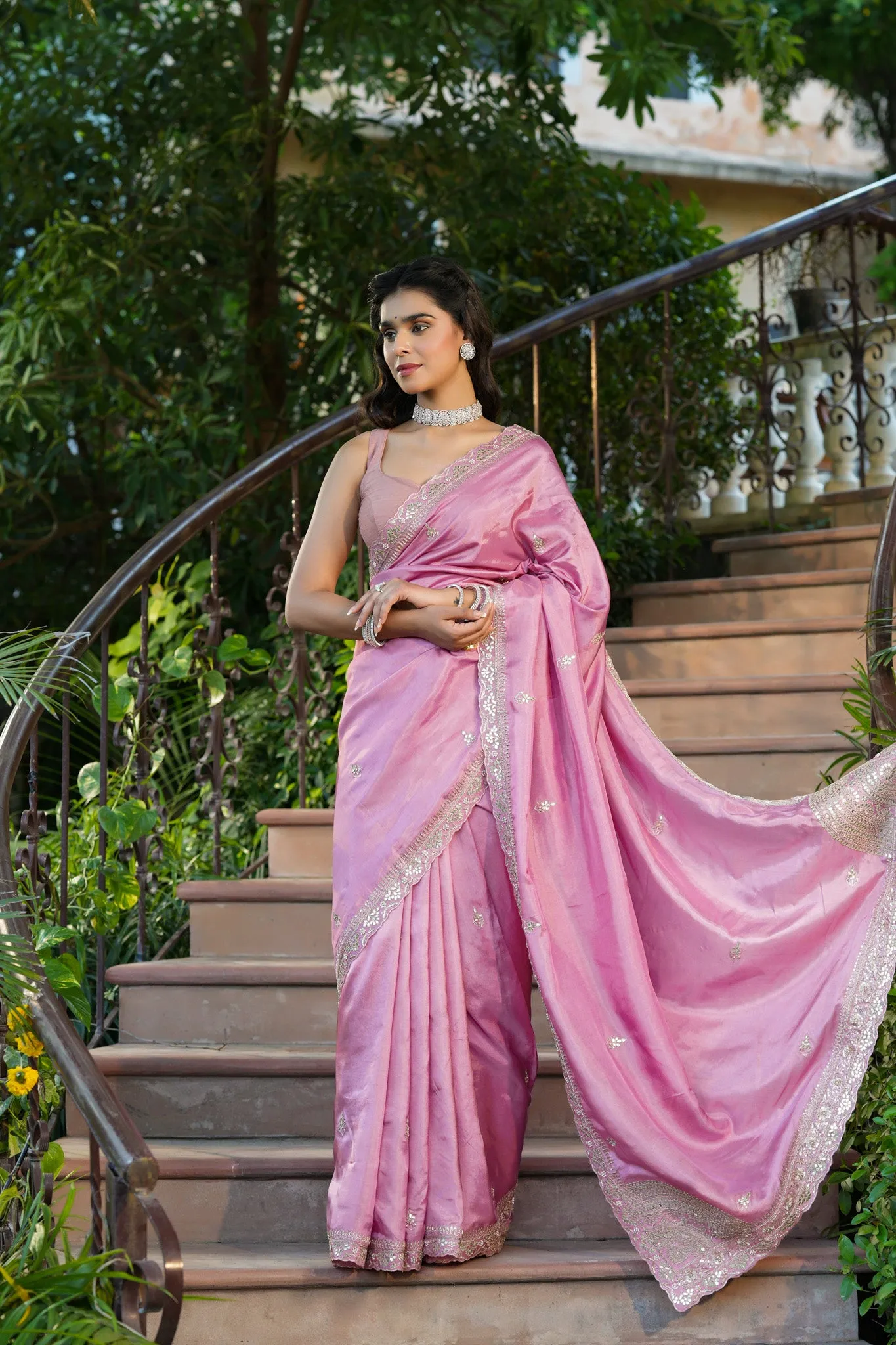 90Z748-RO Light Pink Tussar Georgette Saree