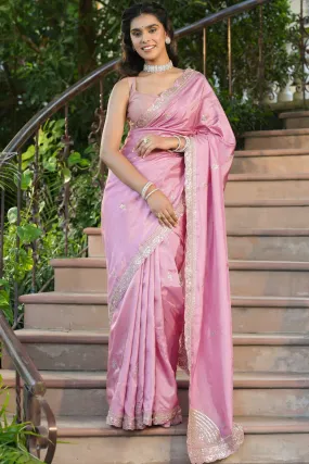 90Z748-RO Light Pink Tussar Georgette Saree