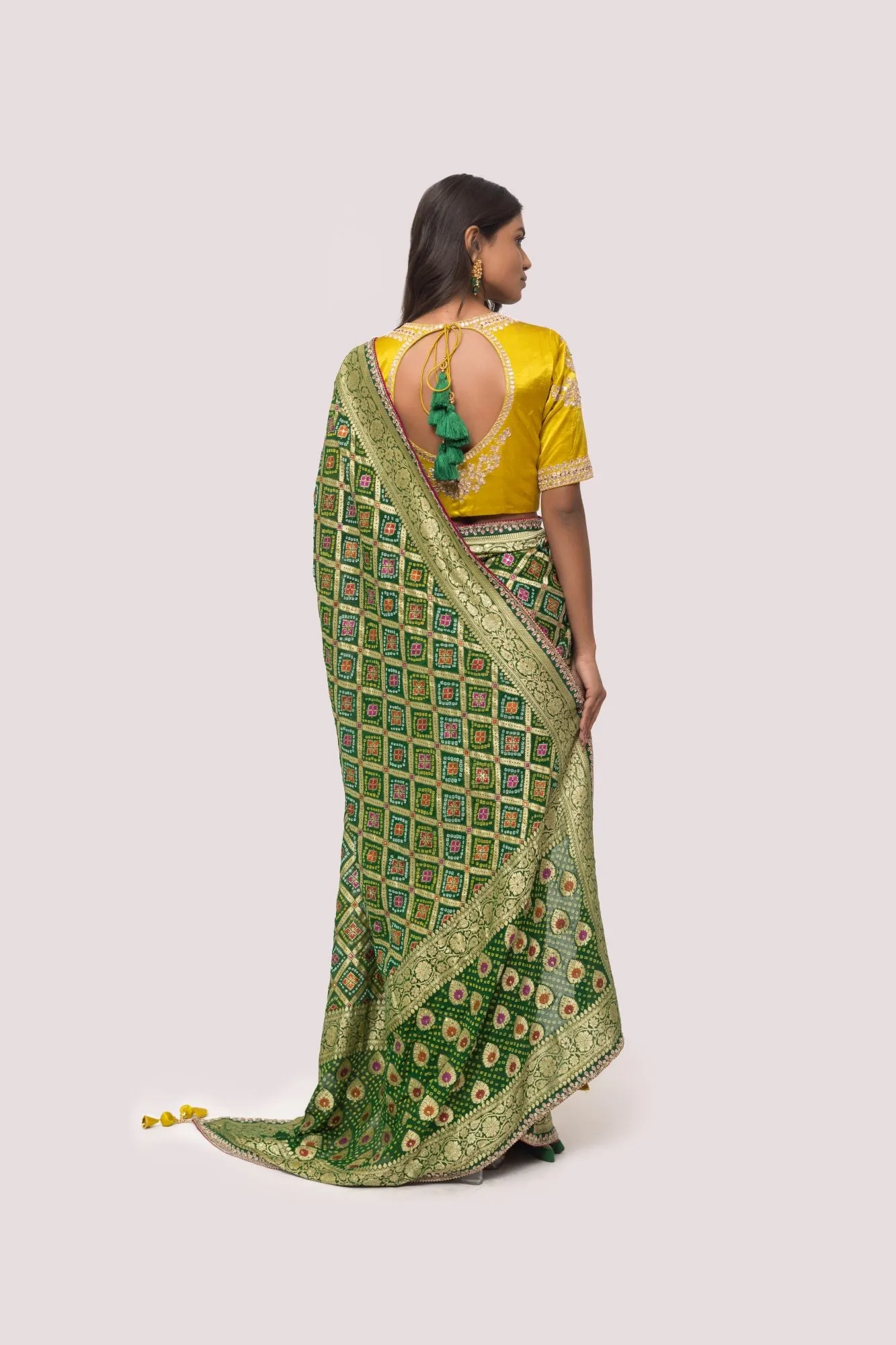 90Z848-RO Green Bhandej Printed Saree with Blouse