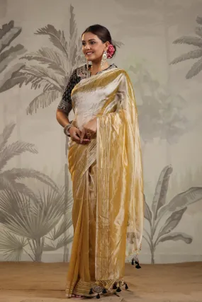 91Z200-RO Yellow Tissue Silk Saree with Embroidered Blouse