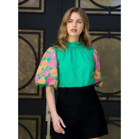 Abbot Green Embroidered Sleeve THML Top