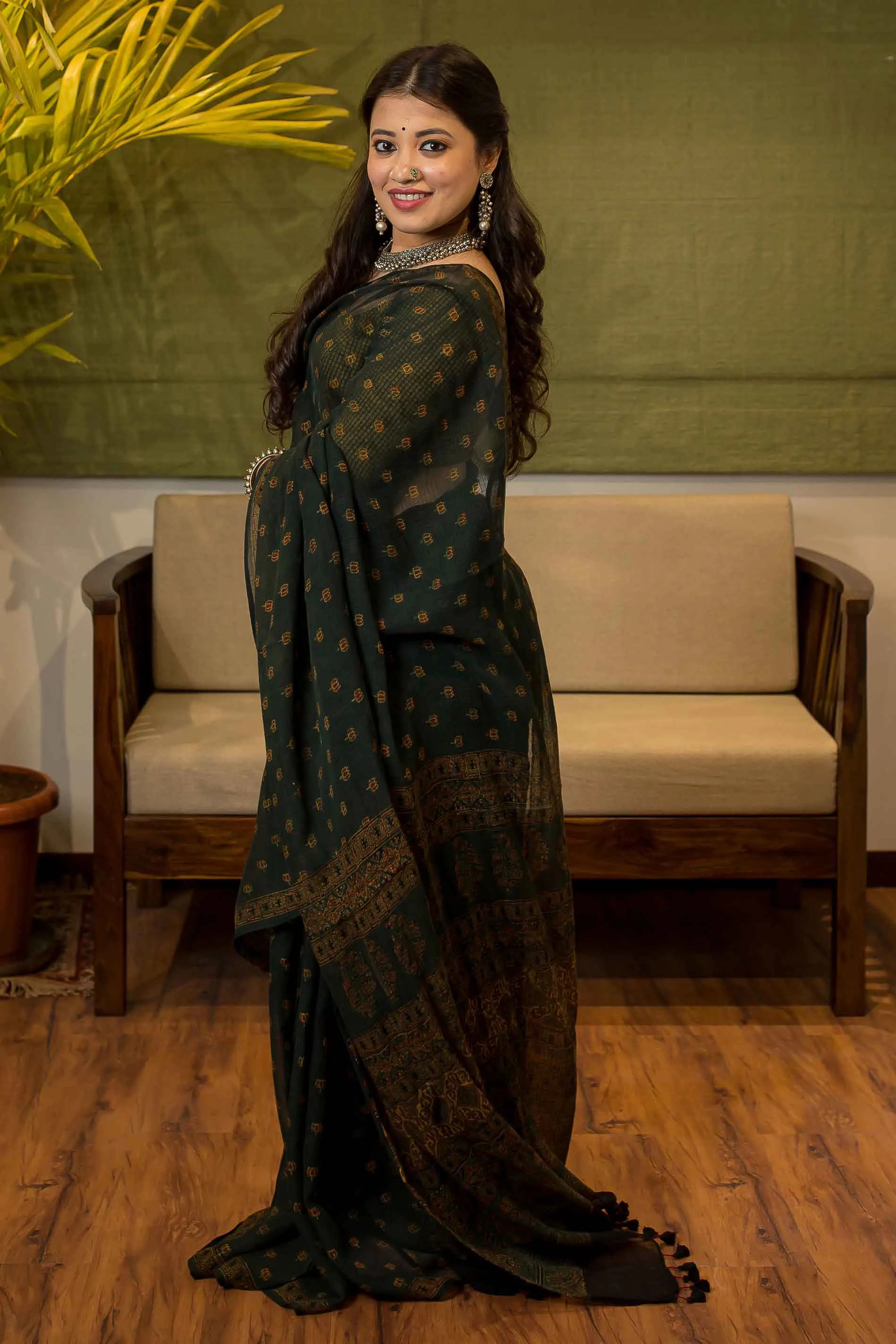 Ajrakh Natural Dyed Kota Doria Saree