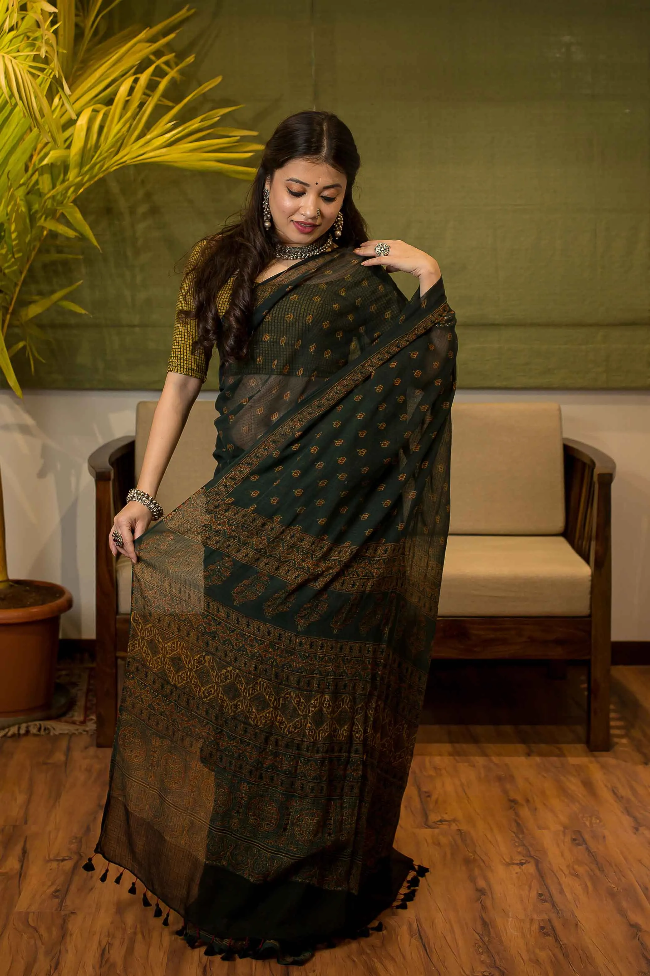 Ajrakh Natural Dyed Kota Doria Saree