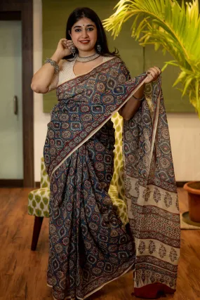 Ajrakh Natural Dyed Kota Doria Saree