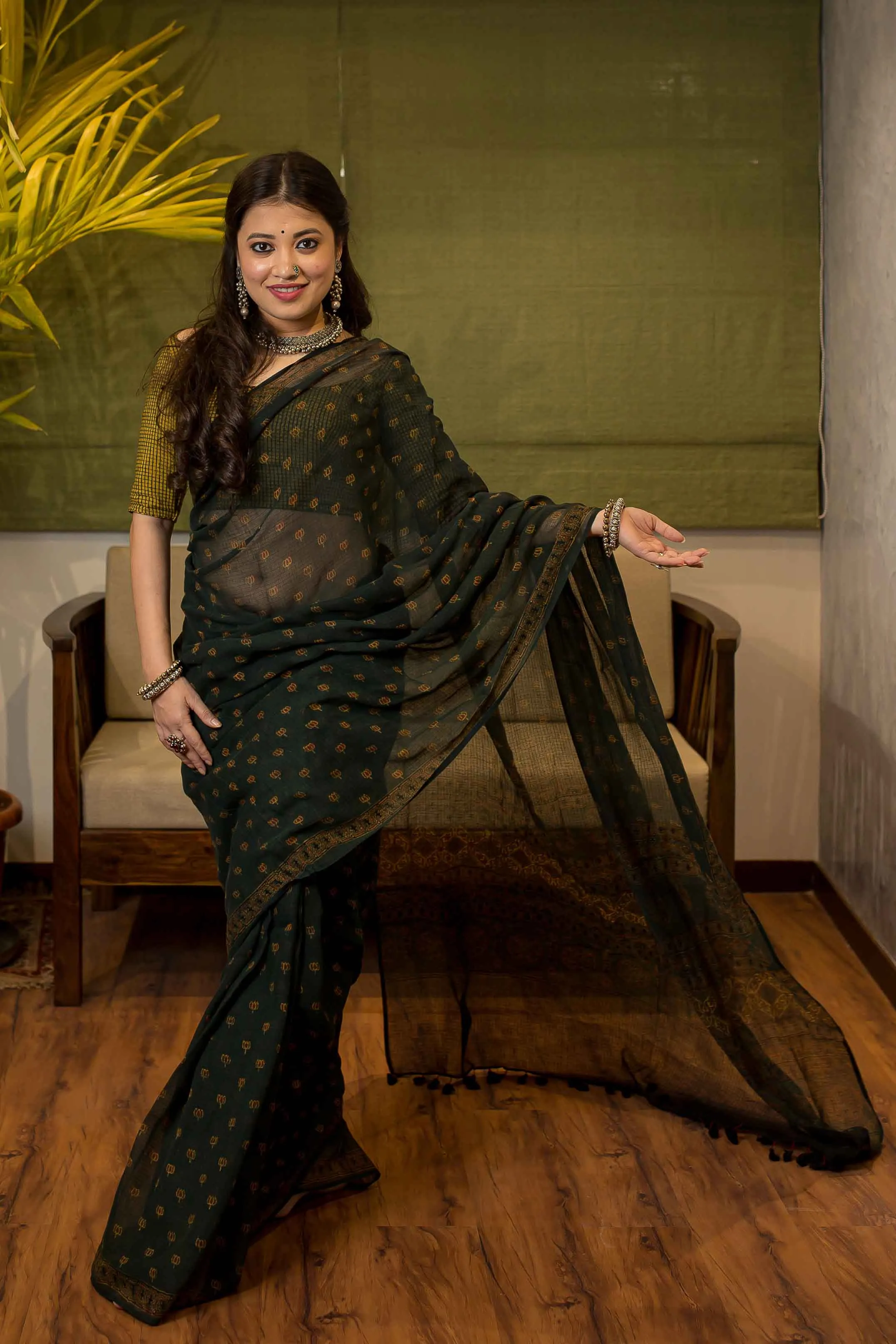 Ajrakh Natural Dyed Kota Doria Saree