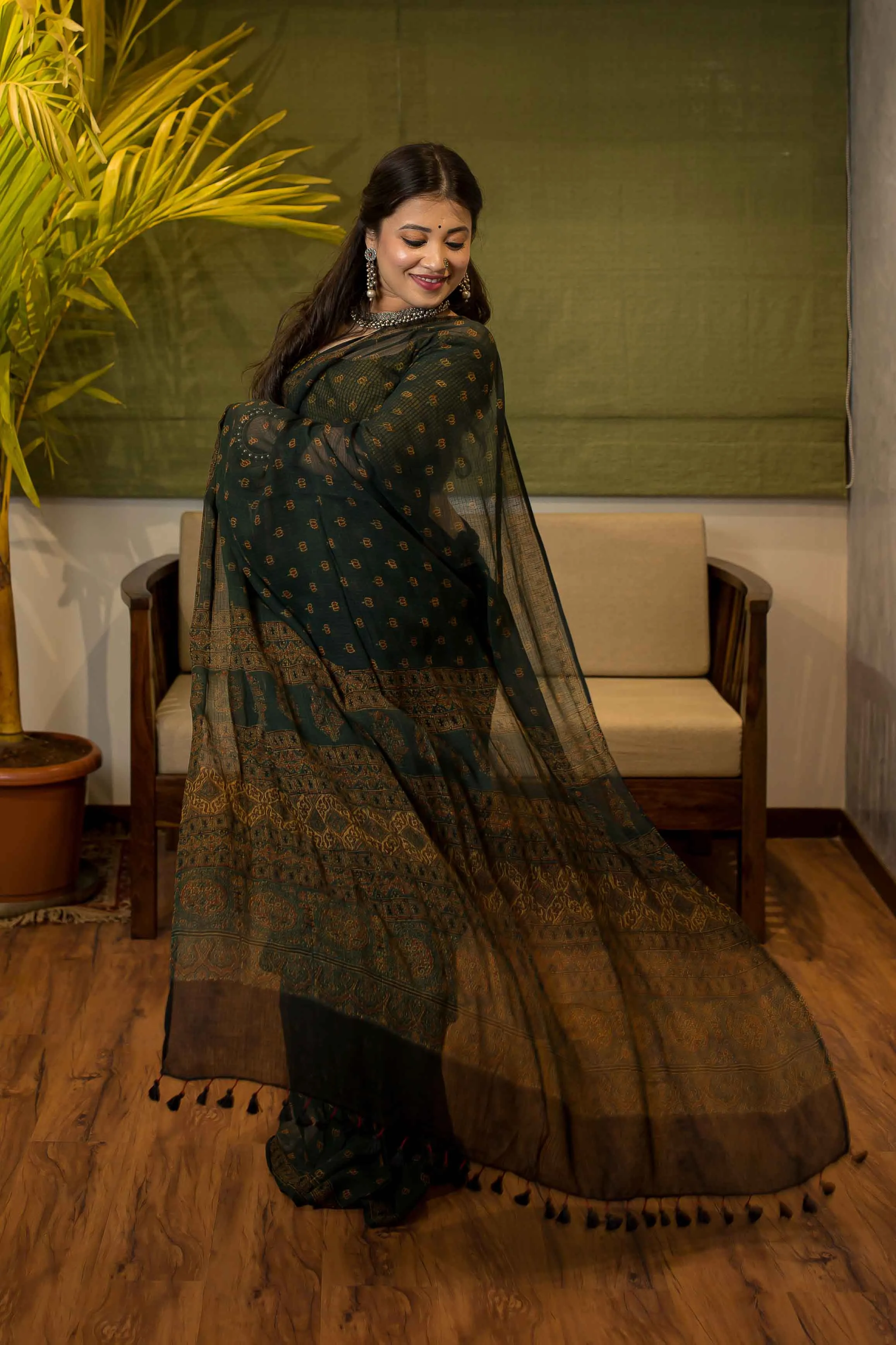 Ajrakh Natural Dyed Kota Doria Saree