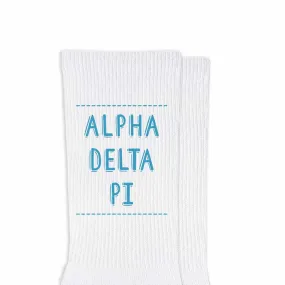 Alpha Delta Pi Crew Socks with Name in Sorority Colors