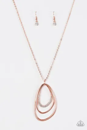 Already Aglow Shiny Copper and White Rhinestone Teardrop Necklace - Paparazzi Accessories