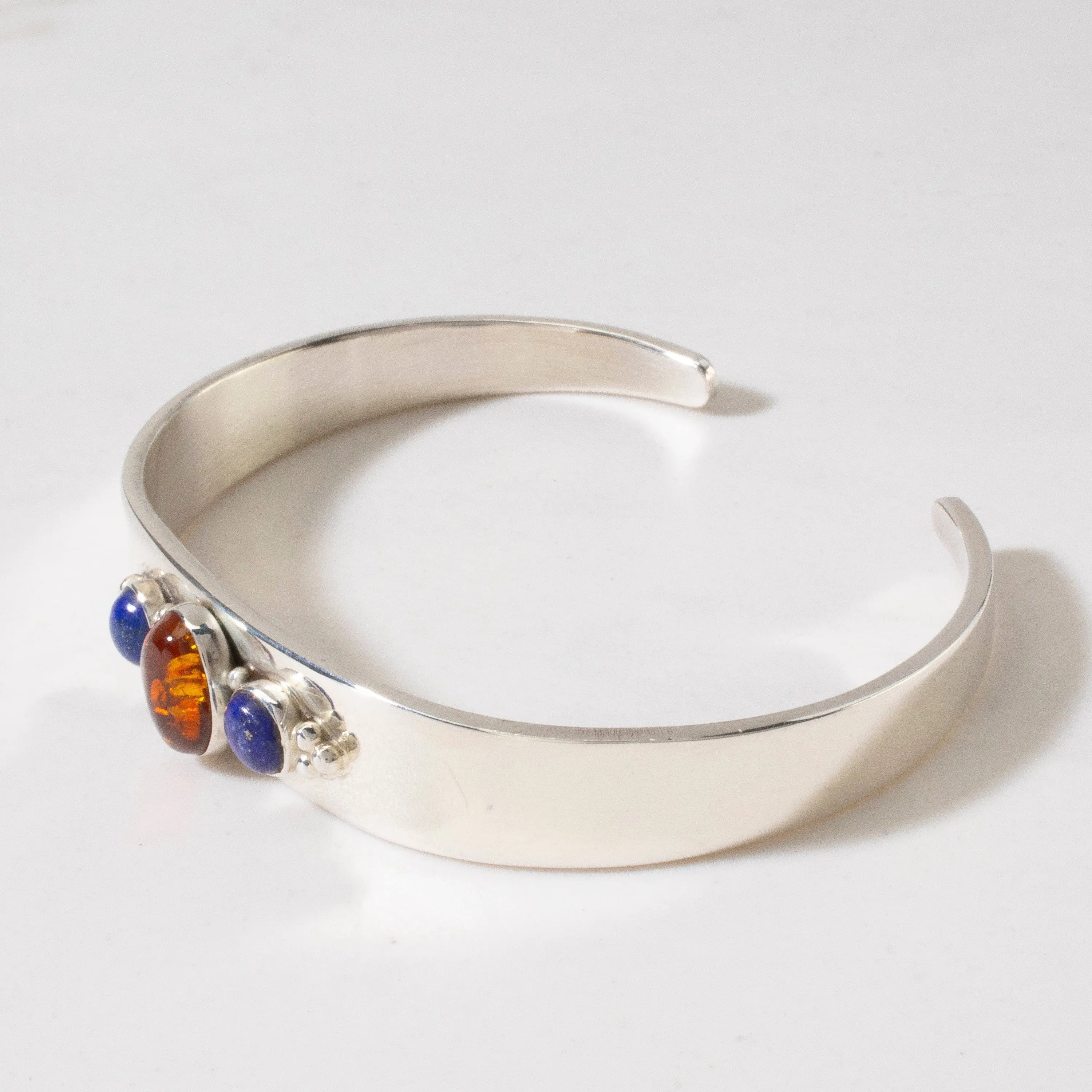 Amber & Lapis Navajo USA Native American Made 925 Sterling Silver Cuff