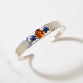 Amber & Lapis Navajo USA Native American Made 925 Sterling Silver Cuff