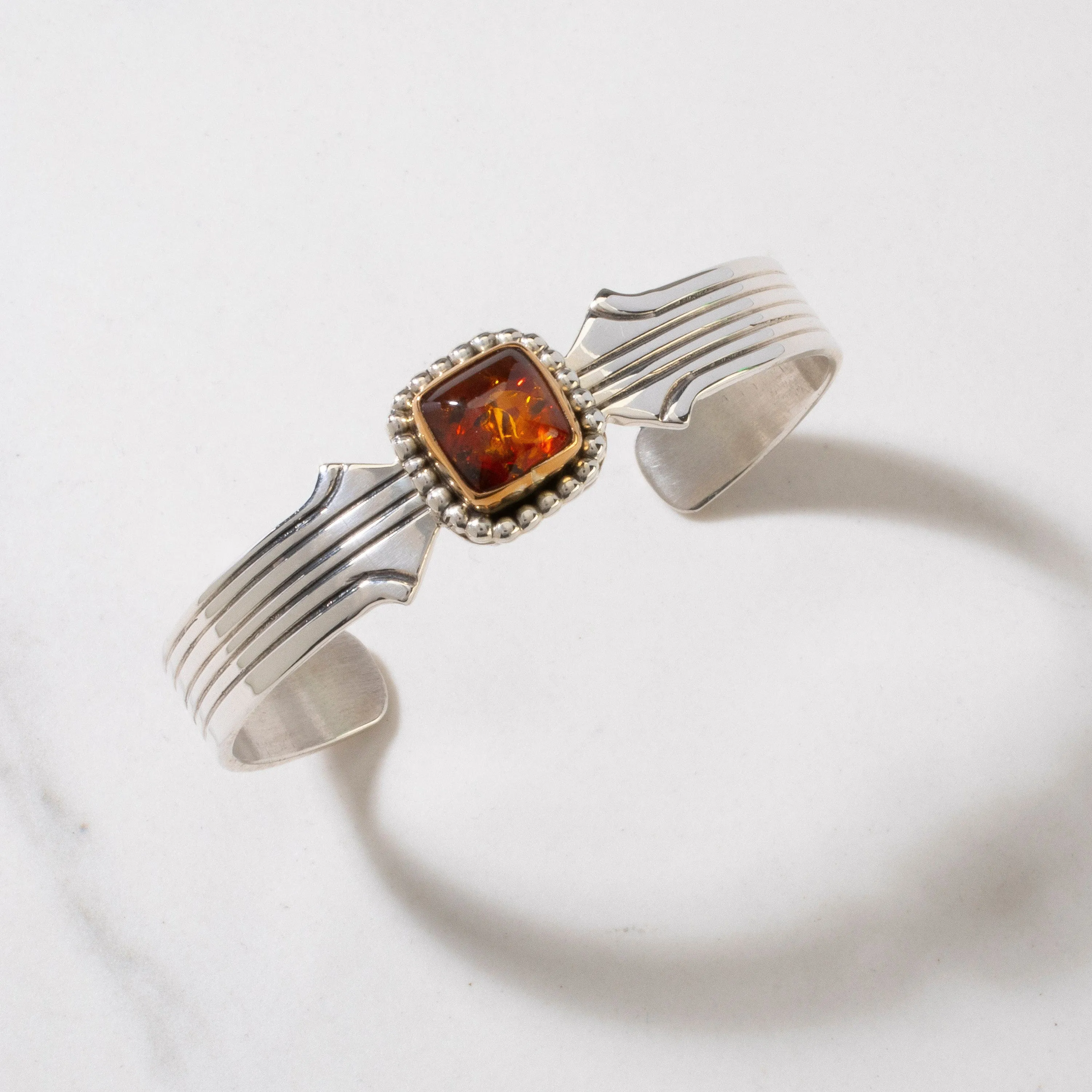 Amber Navajo USA Native American Made 925 Sterling Silver & 12K Gold Filled Cuff