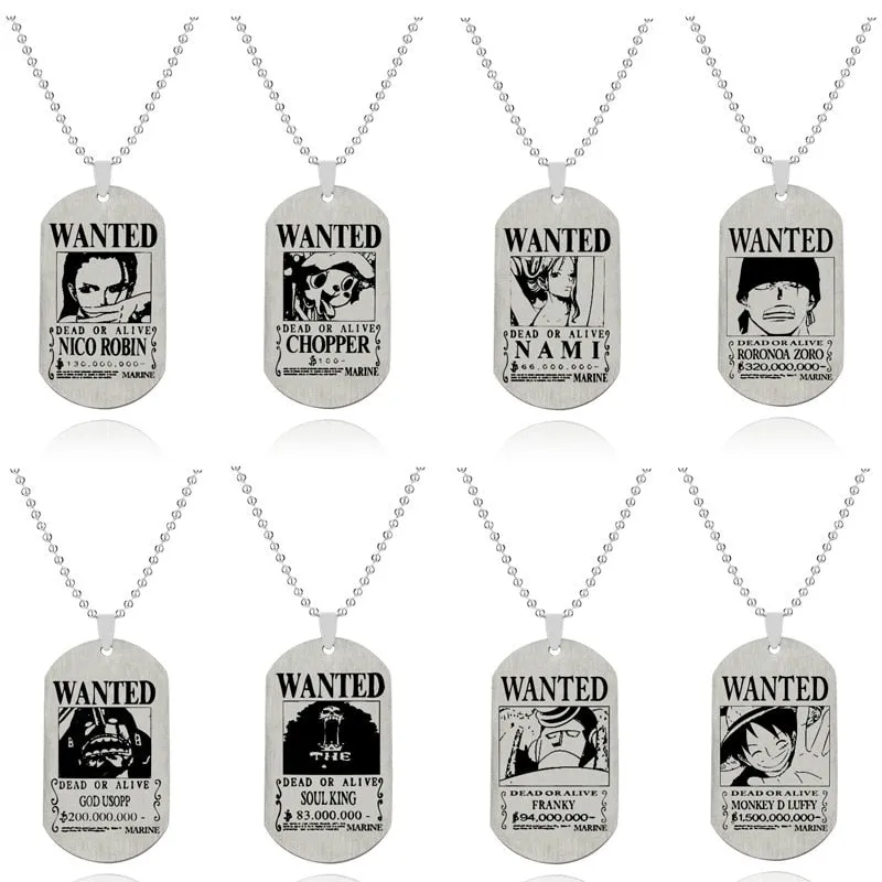 Anime One Piece Friendship Necklace - Luffy, Zoro, Robin, Chopper Bounty Wanted Pendant for Men and Women