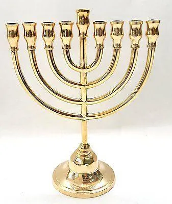 Authentic Temple Menorah HANUKKAH Gold Plated Candle Holder Israel #1