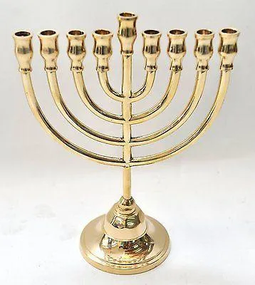 Authentic Temple Menorah HANUKKAH Gold Plated Candle Holder Israel #1