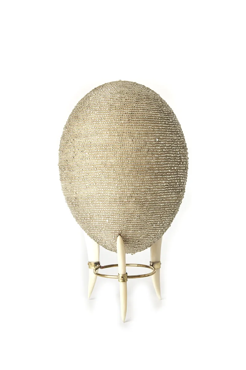 Beaded Ostrich Egg on stand | Assorted Colors