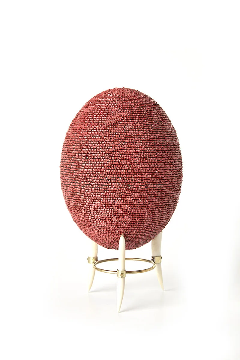 Beaded Ostrich Egg on stand | Assorted Colors