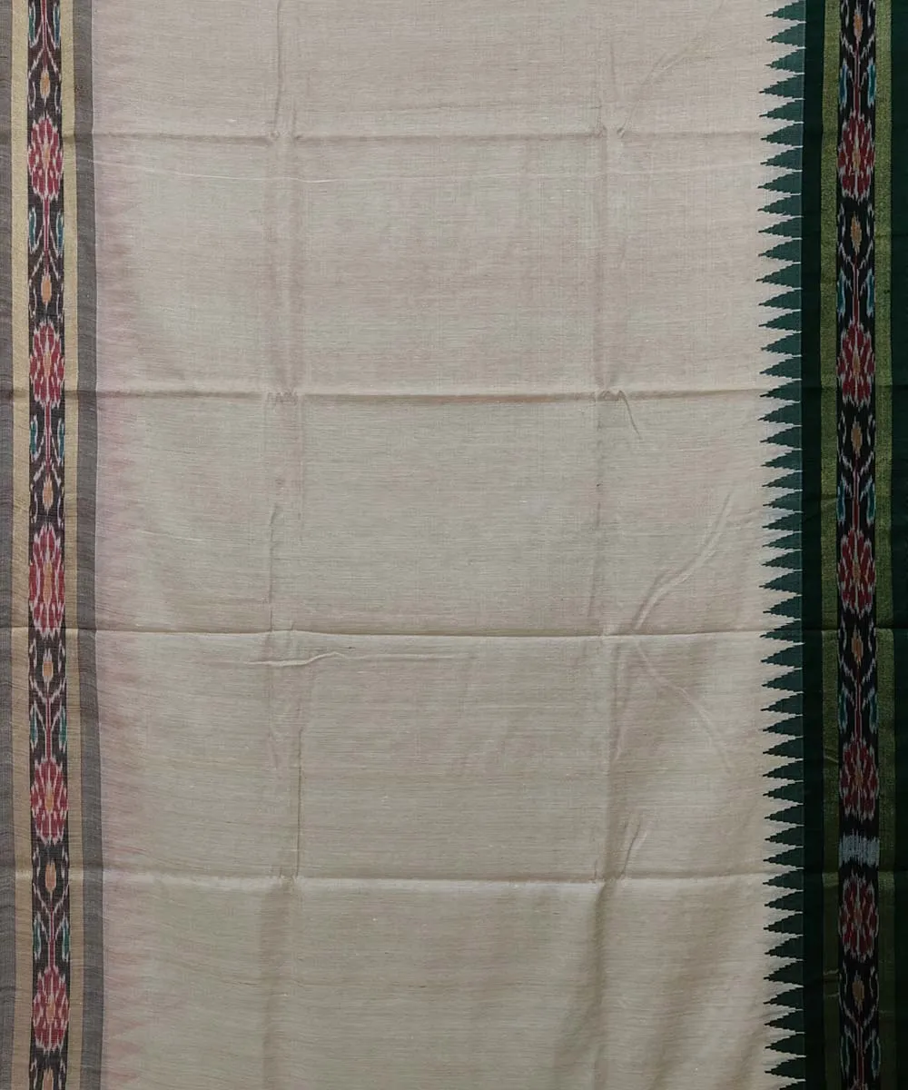 Beige dark green Tussar Silk Handwoven Sambalpuri Saree