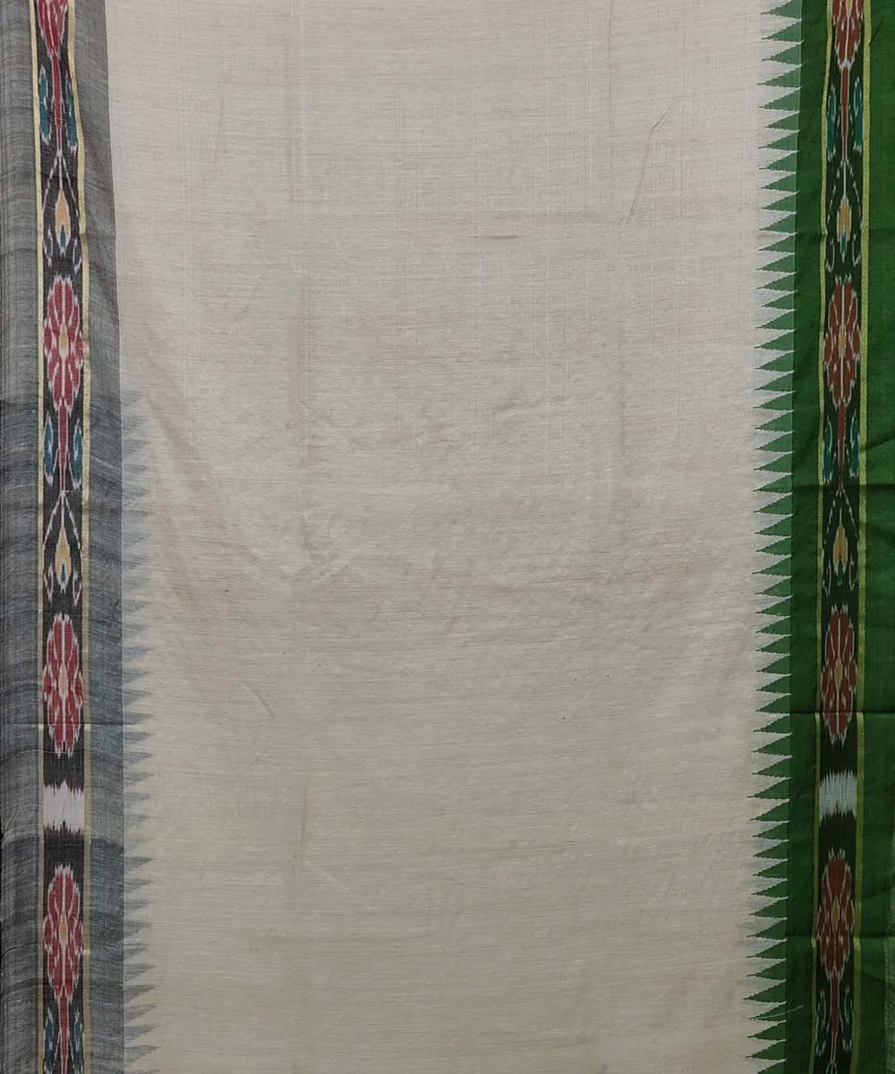 Beige Parrot green Tussar Silk Handwoven Sambalpuri Saree