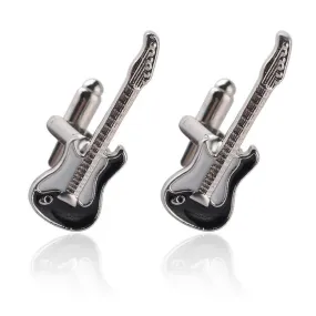 Black and White Musical Instrument Guitar Violin Swank Cufflinks