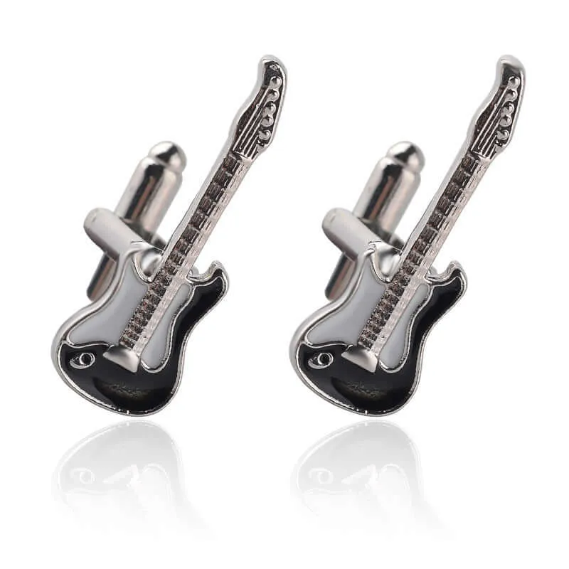 Black and White Musical Instrument Guitar Violin Swank Cufflinks