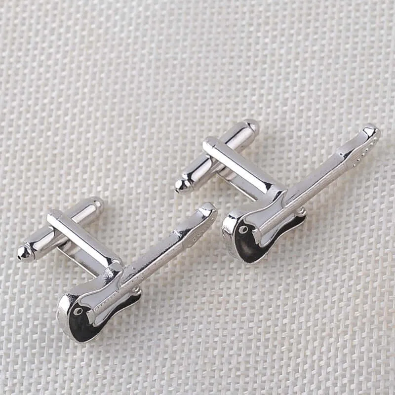 Black and White Musical Instrument Guitar Violin Swank Cufflinks