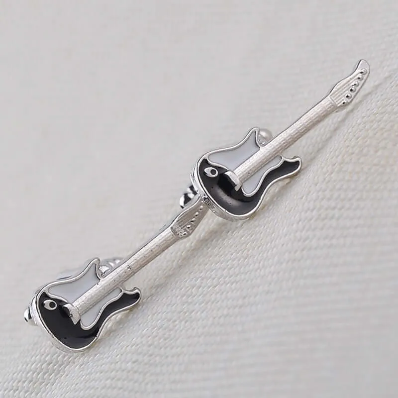 Black and White Musical Instrument Guitar Violin Swank Cufflinks