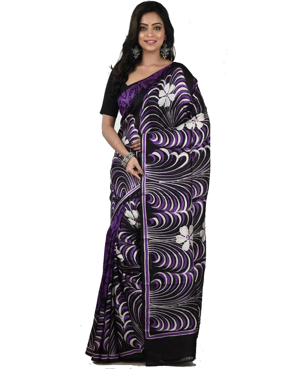 Black blue silk handloom batik print saree