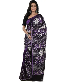 Black blue silk handloom batik print saree