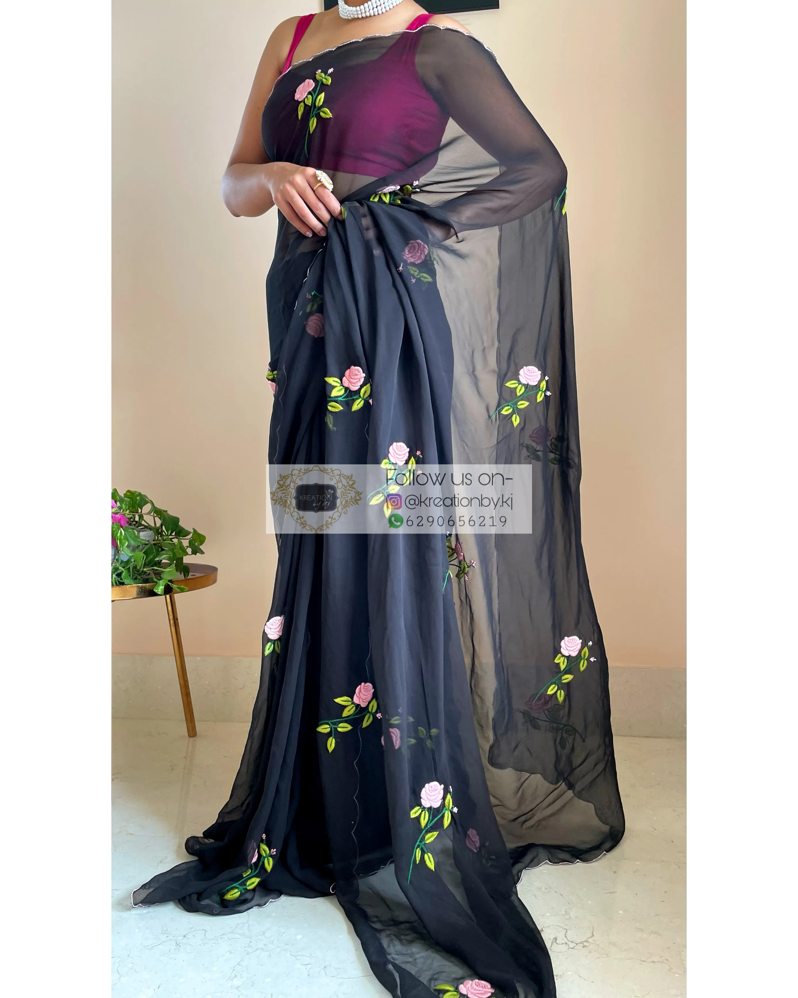 Black Georgette Guldasta Saree