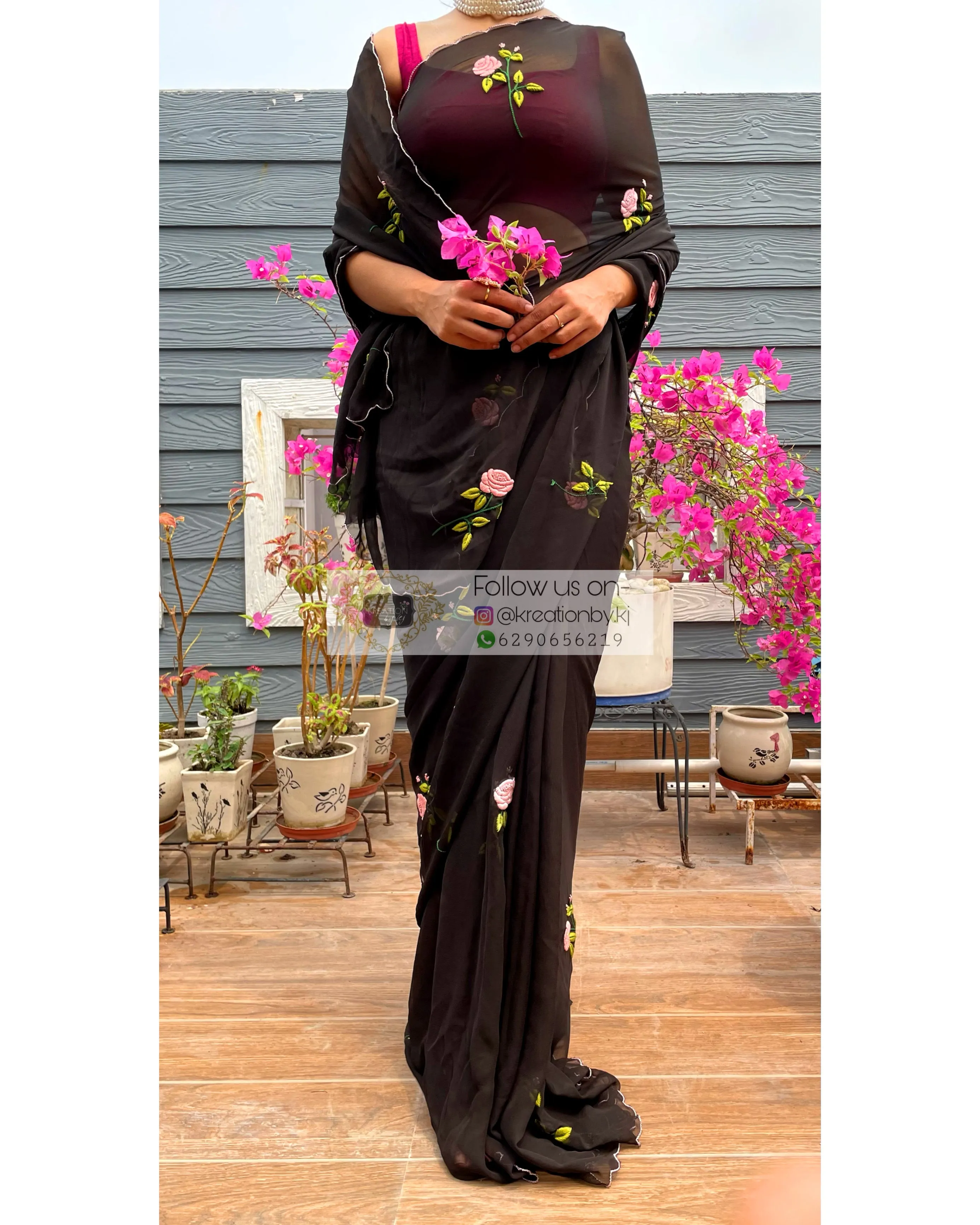 Black Georgette Guldasta Saree