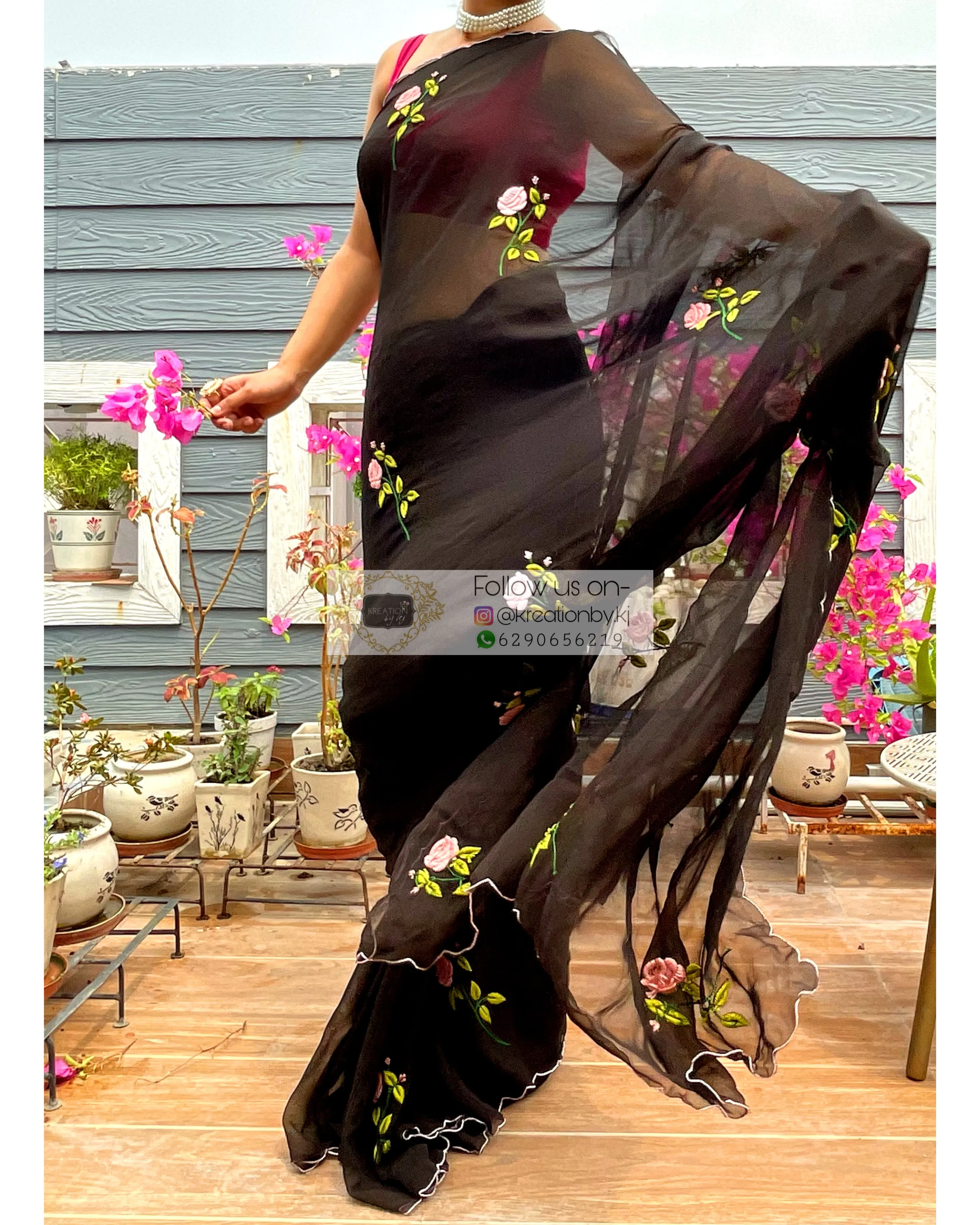 Black Georgette Guldasta Saree