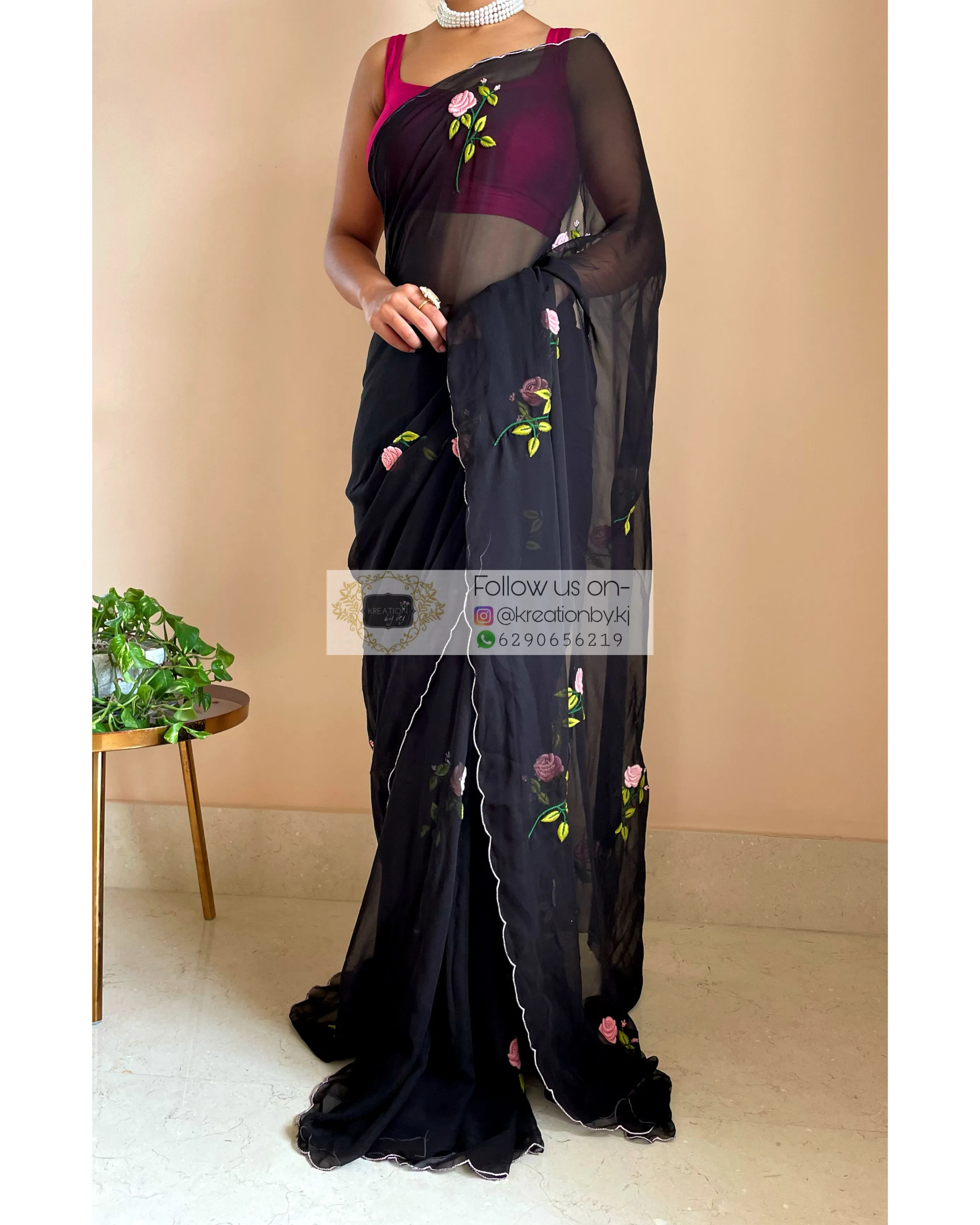 Black Georgette Guldasta Saree