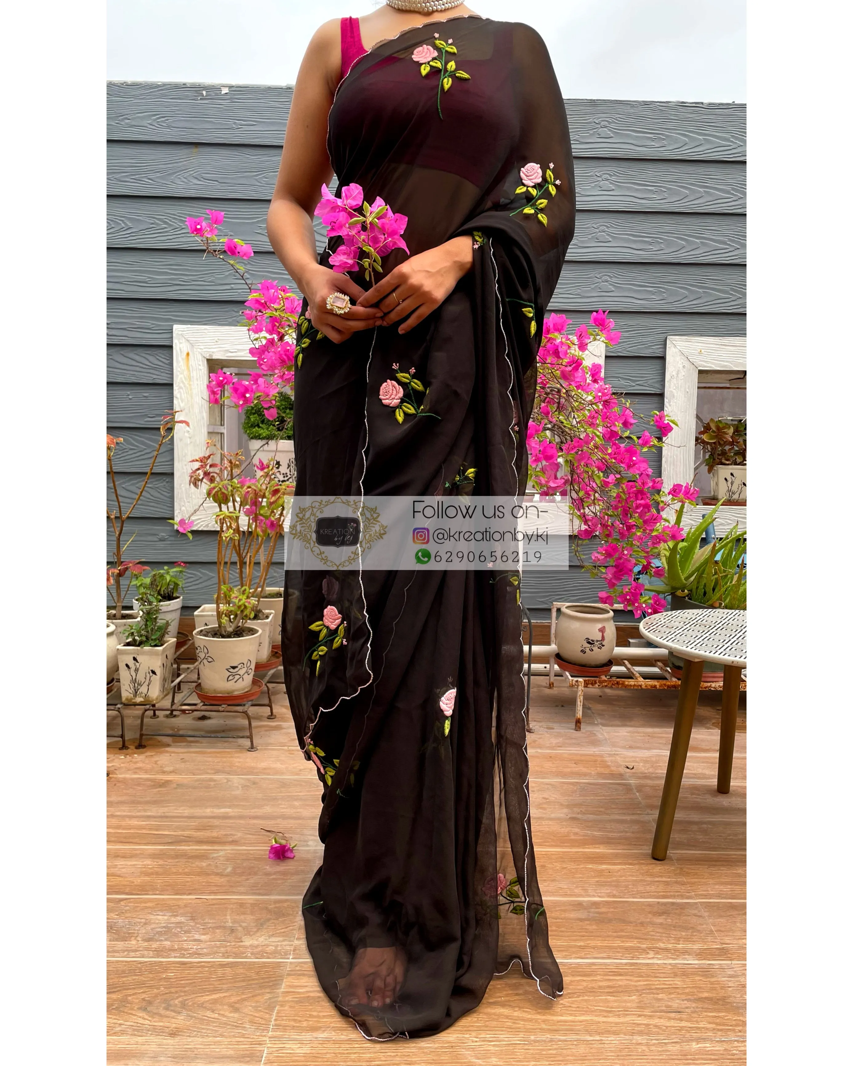 Black Georgette Guldasta Saree