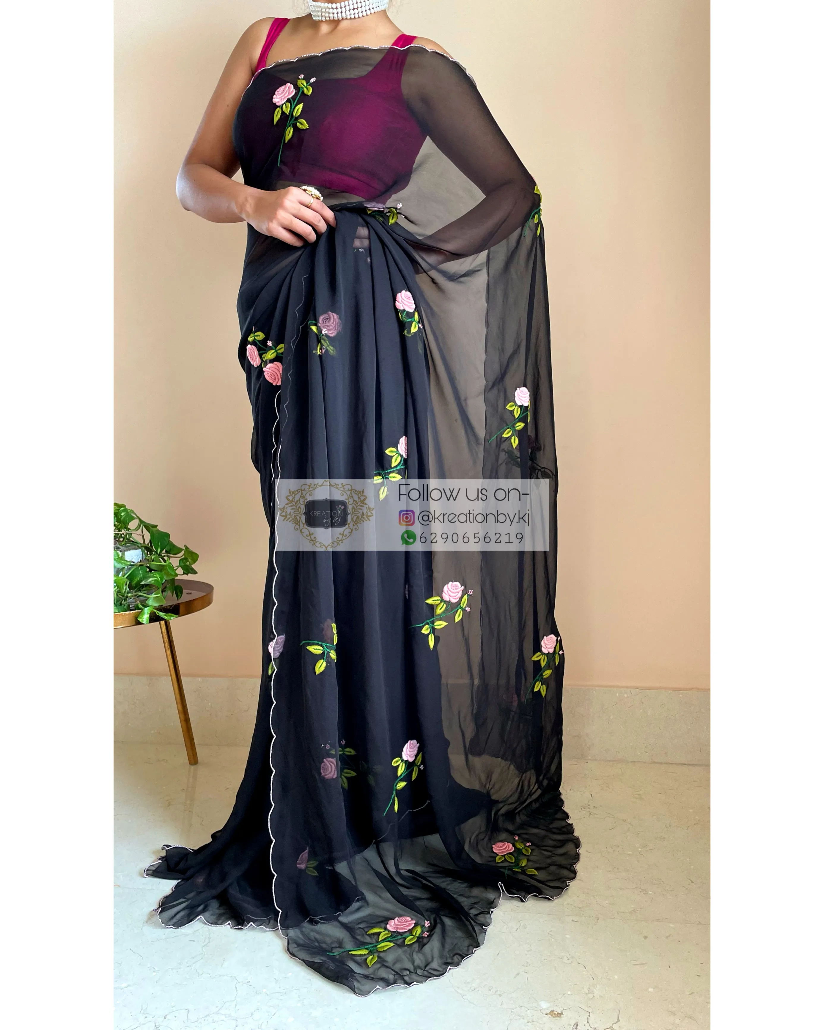 Black Georgette Guldasta Saree