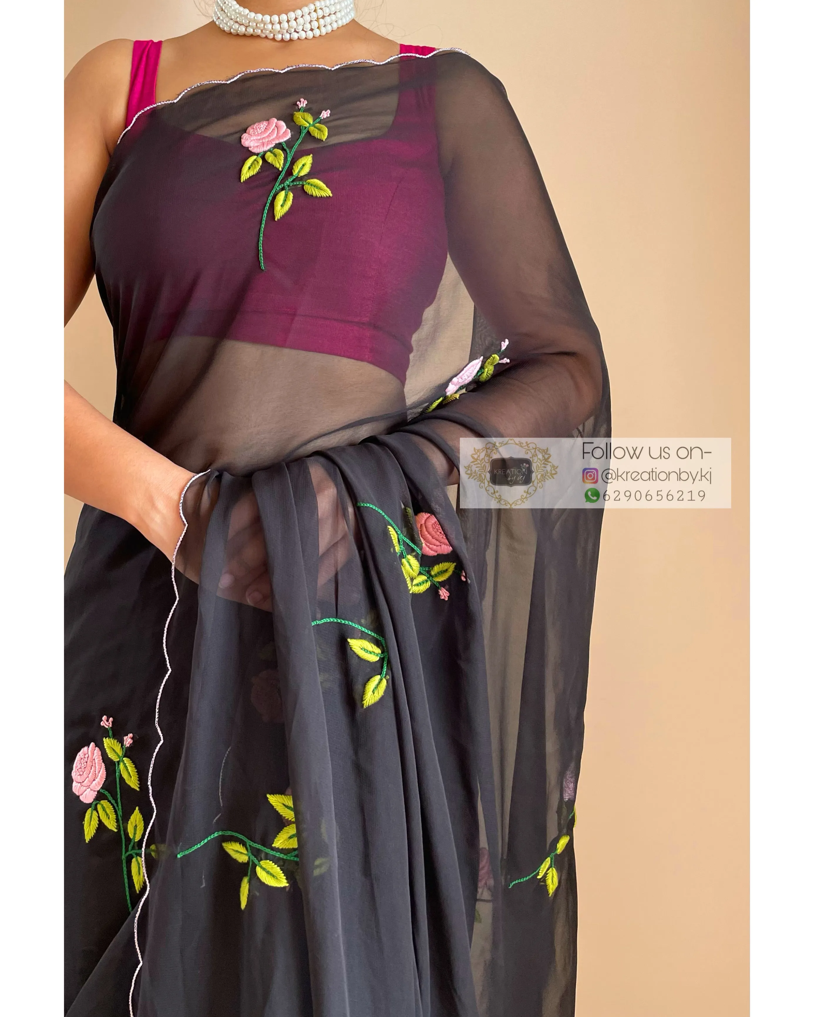 Black Georgette Guldasta Saree