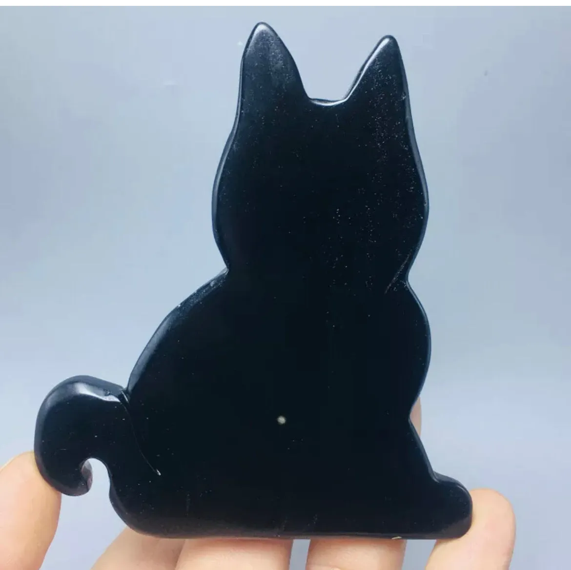 Black Obsidian gemstone awKitty Cat with stand