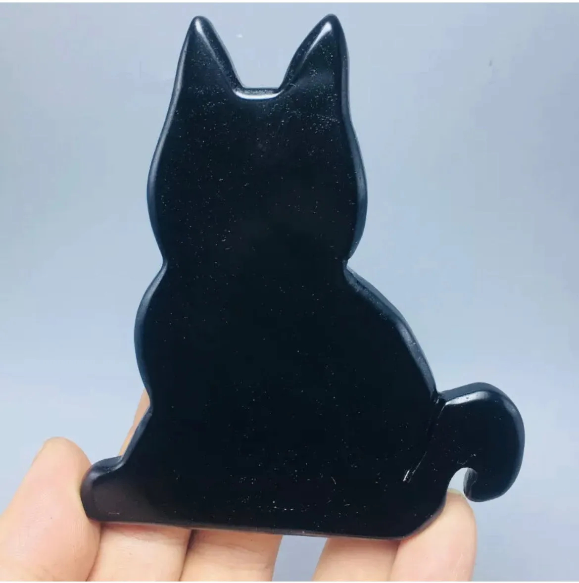 Black Obsidian gemstone awKitty Cat with stand