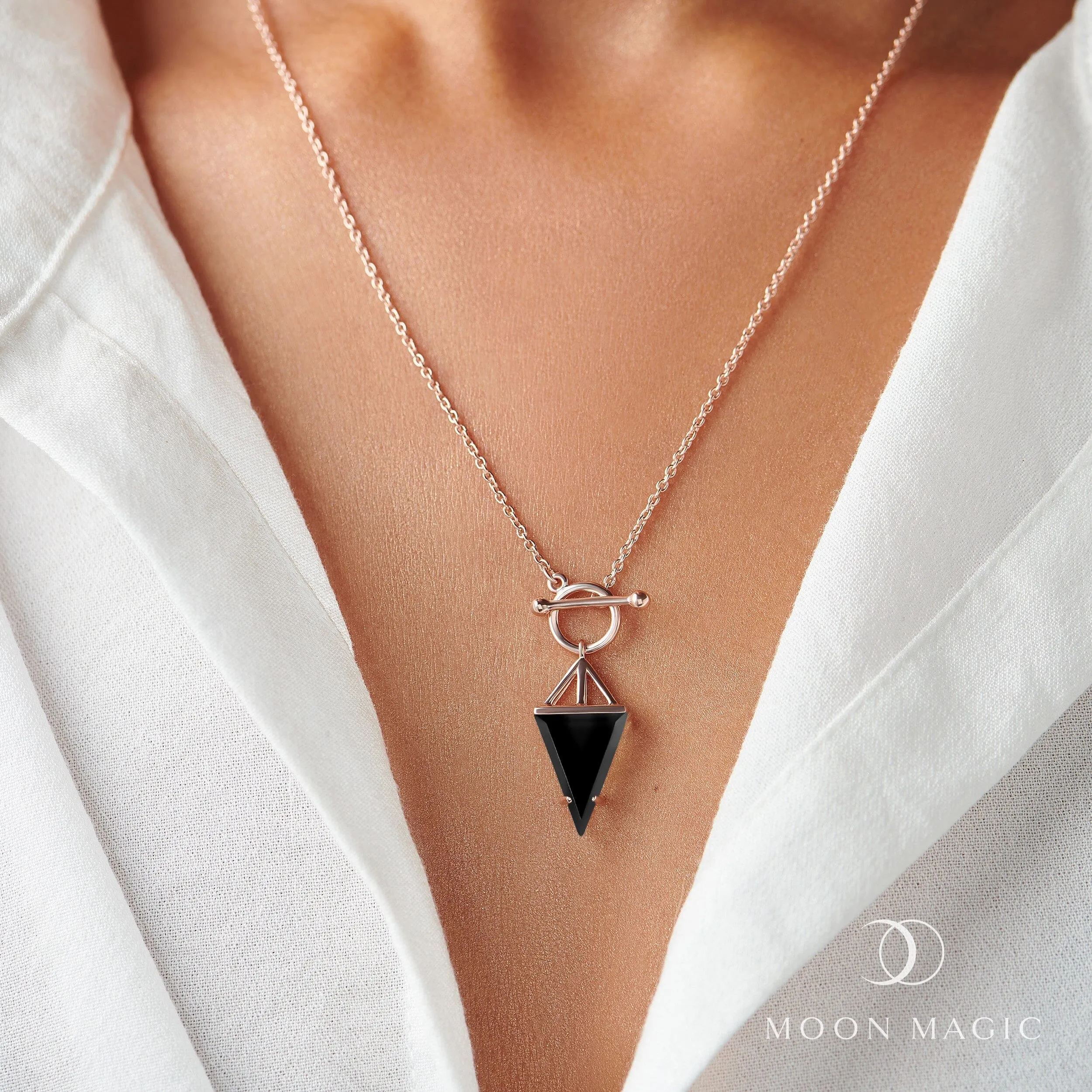 Black Obsidian Heroine T Lock Necklace & Herringbone Chain