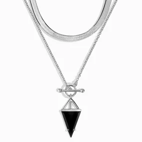 Black Obsidian Heroine T Lock Necklace & Herringbone Chain