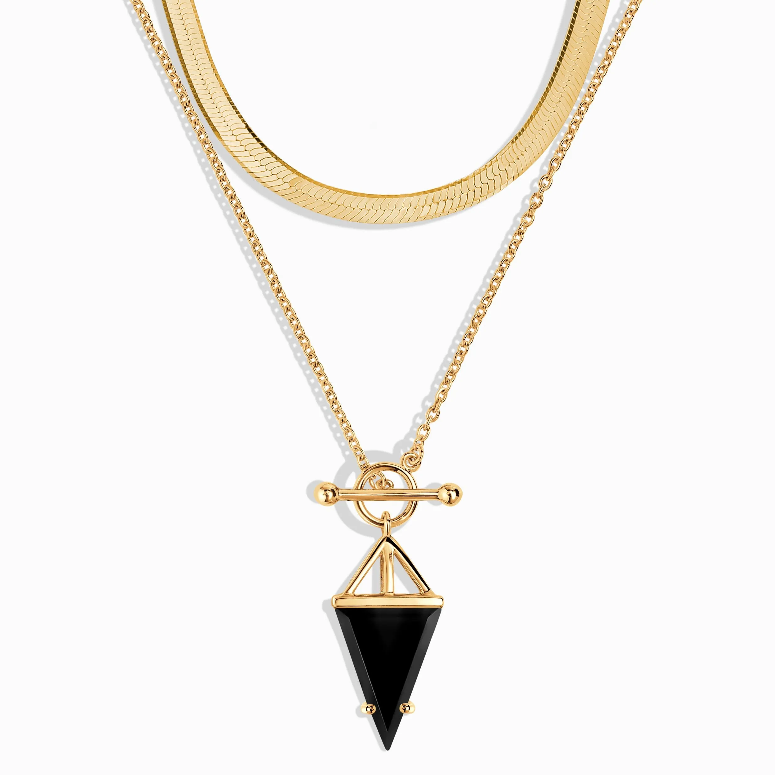 Black Obsidian Heroine T Lock Necklace & Herringbone Chain